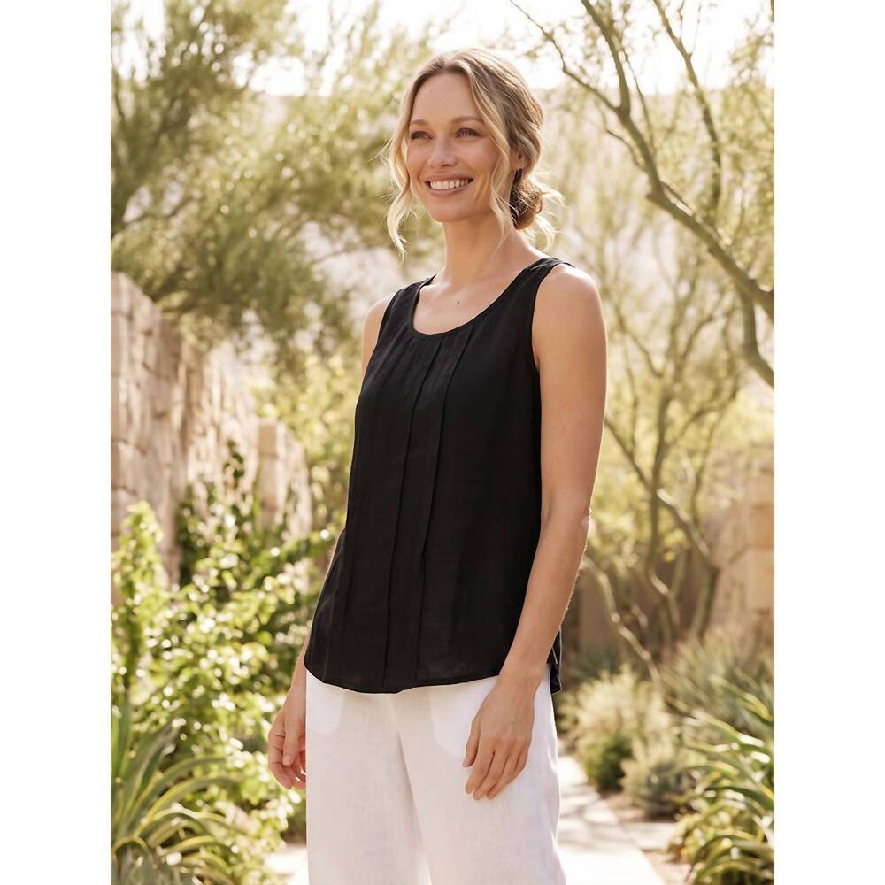 NEW INIZIO ally linen tank top in black